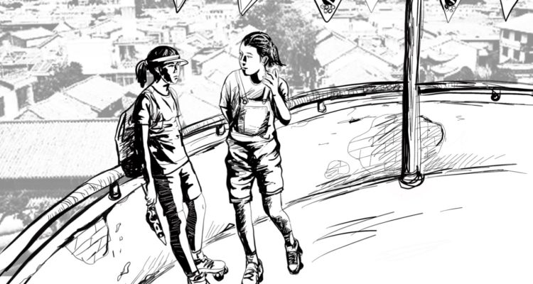 Shanshan og Shayu på taget af skøjtebanen